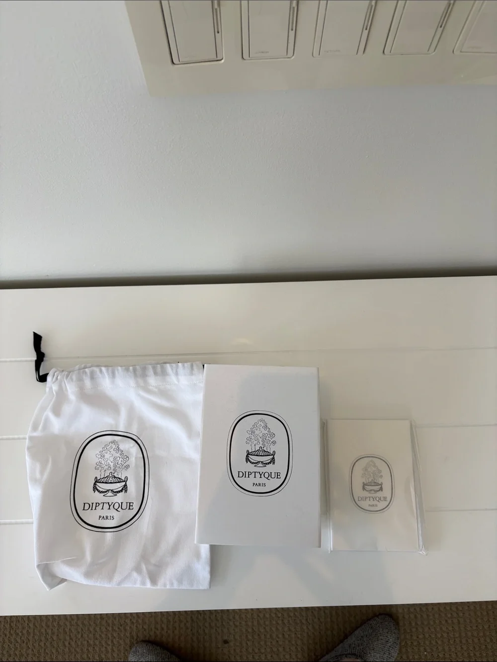Diptyque Box, Bag, & Perfumed Notebook